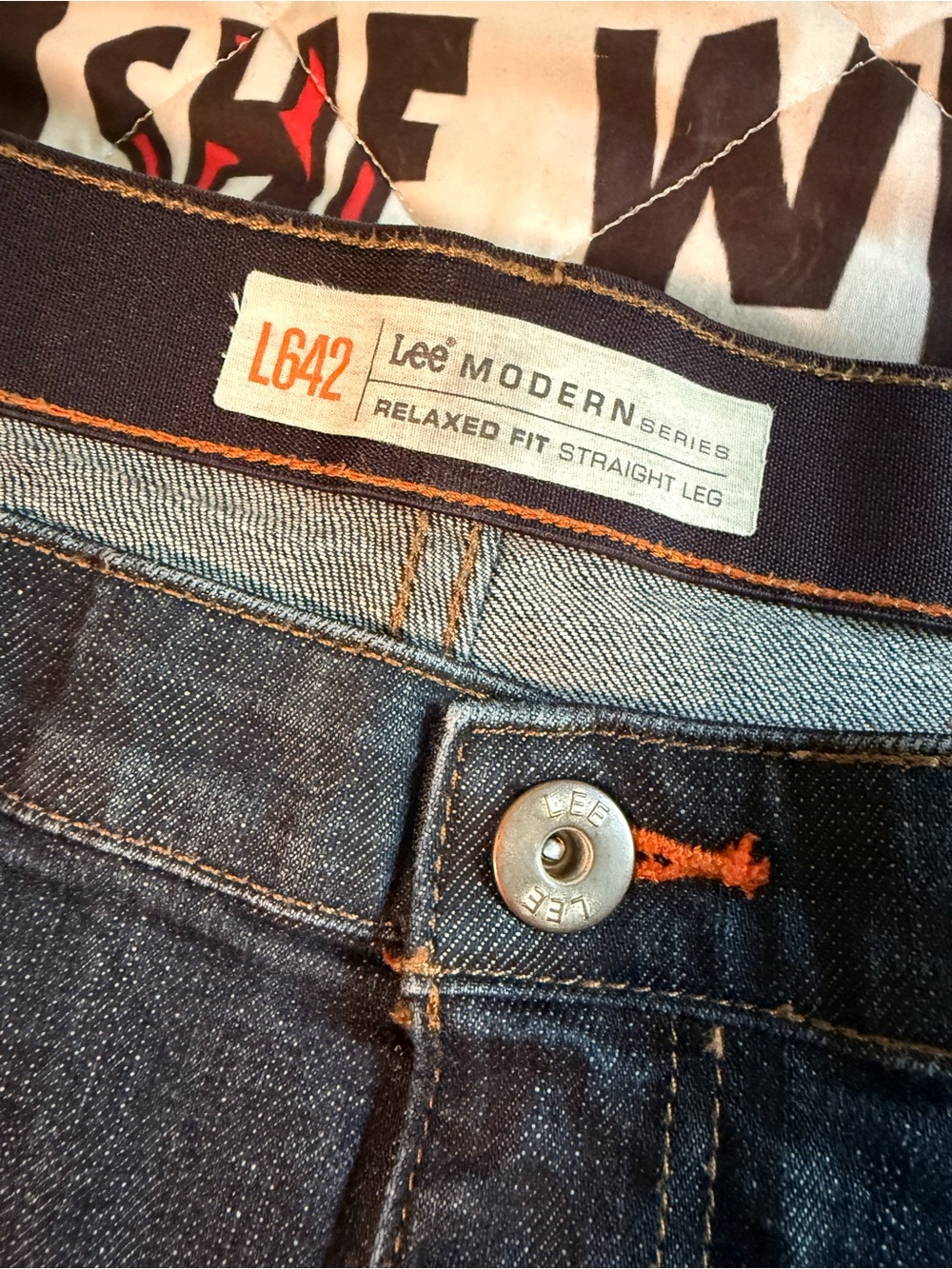 Lee L642 Relaxed Fit Straight Leg Jeans in Dark Blue with Orange Stitching
